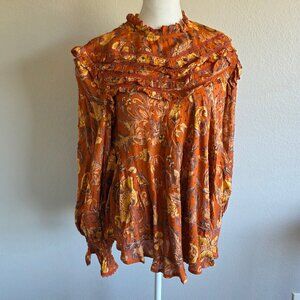 Spell & The Gypsy Collective Burnt Ember Fall Floral Ruffle Aurora Blouse Size L